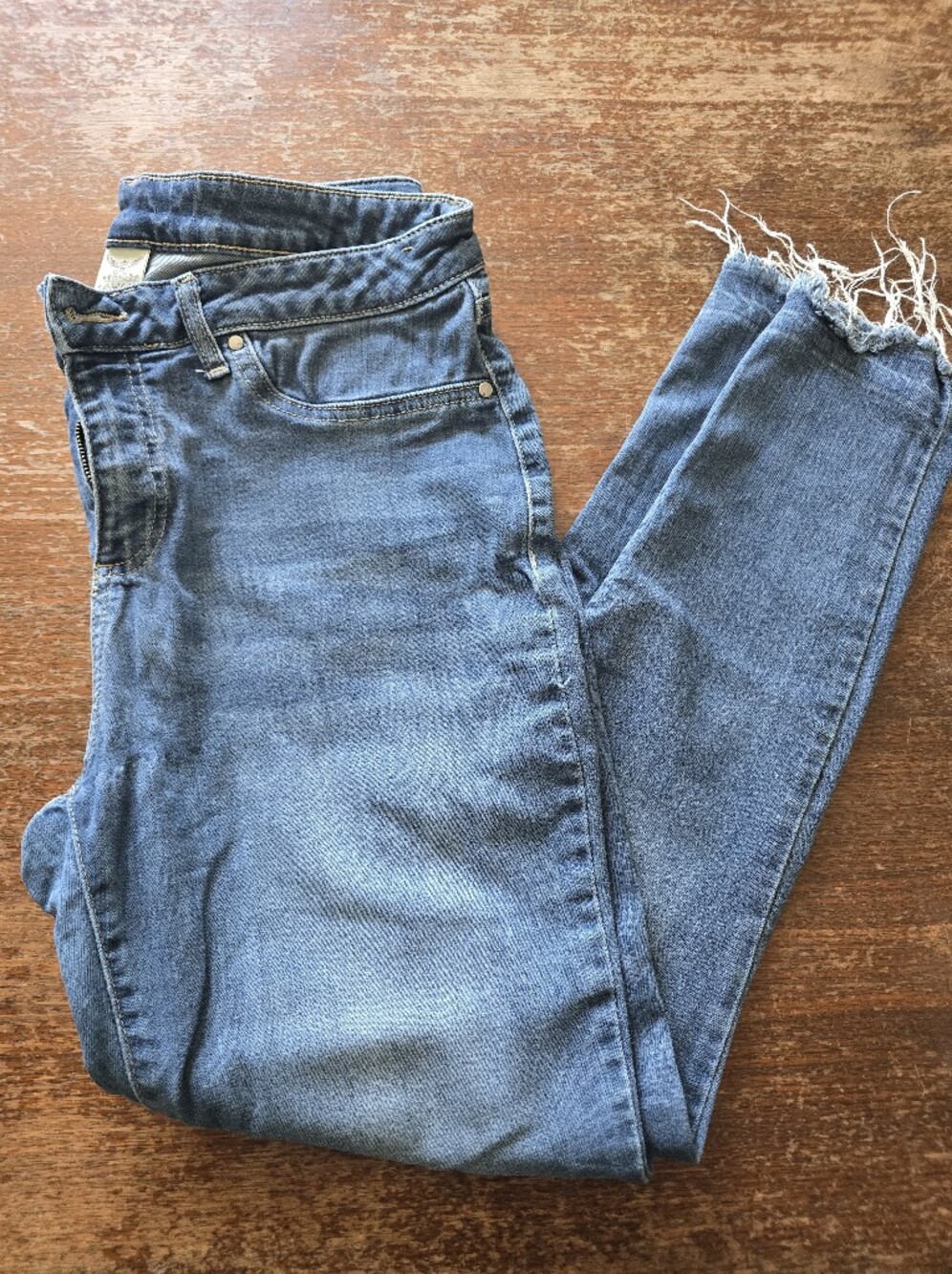 Faded Glory Medium Blue Skinny Jeans with Frayed Hem